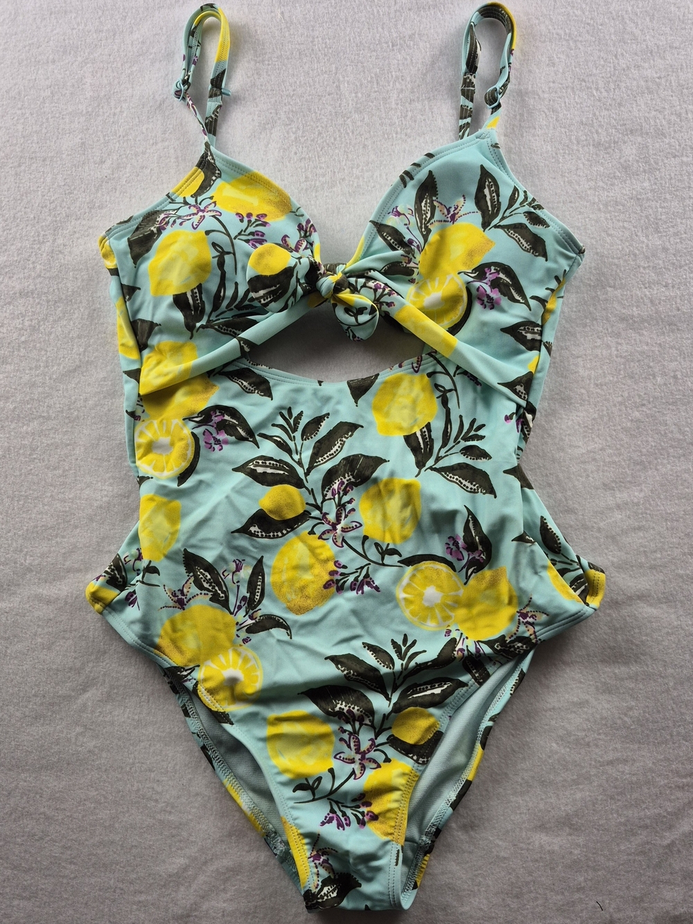 Adore Me Lemon Print Tie Front Cutout One Piece Swimsuit Aqua Size Small